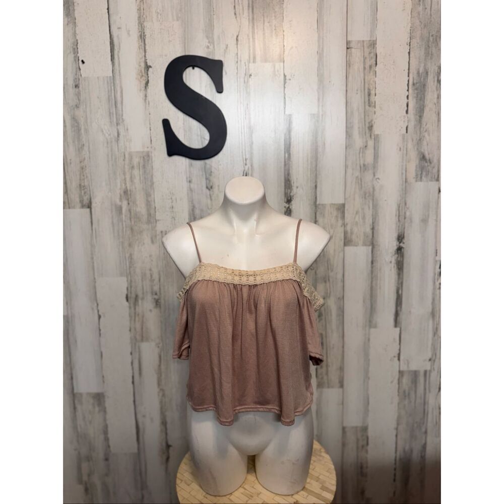 Charlotte Russe Mauve Taupe Cold Shoulder Lace Trim Crochet Cami Top Small